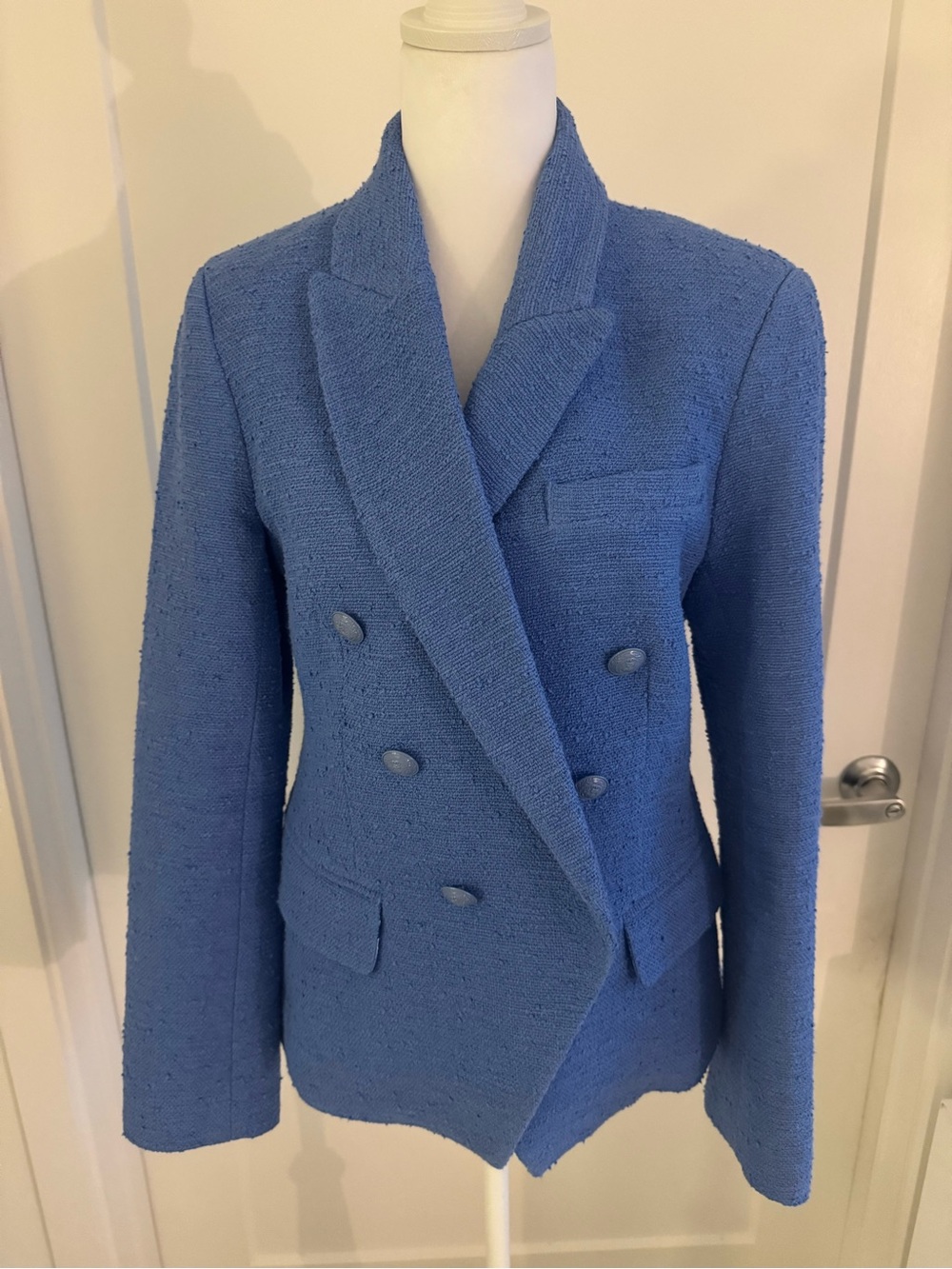 L’agence Double-Breasted Blue Women's Tweed Blazer Jacket